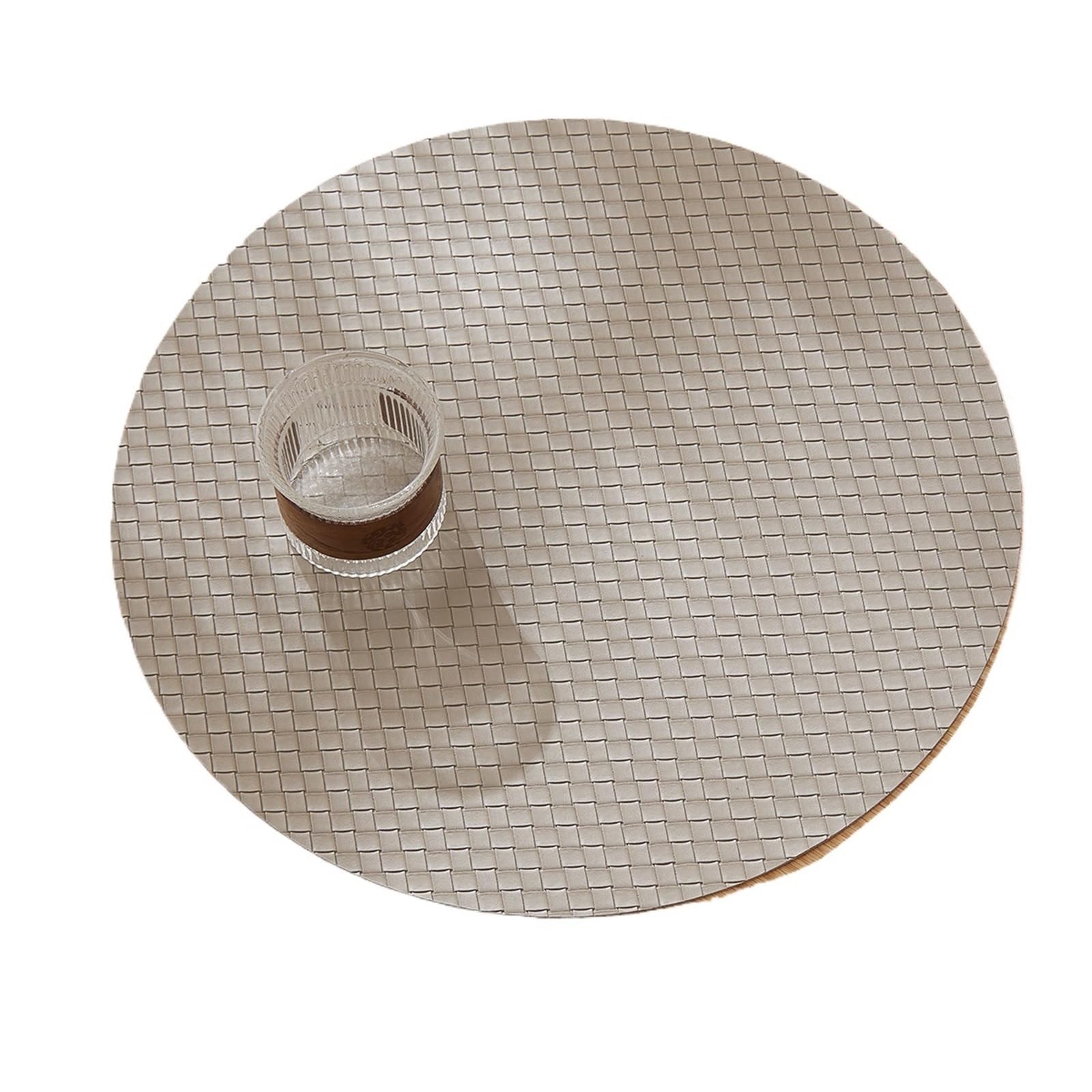 Manteles Individuales Lavables Manteles Individuales Redondos de Cuero Tejido, Impermeables y Lavables, for la Mesa del Comedor Cocina para Cocina(Beige 4pcs)