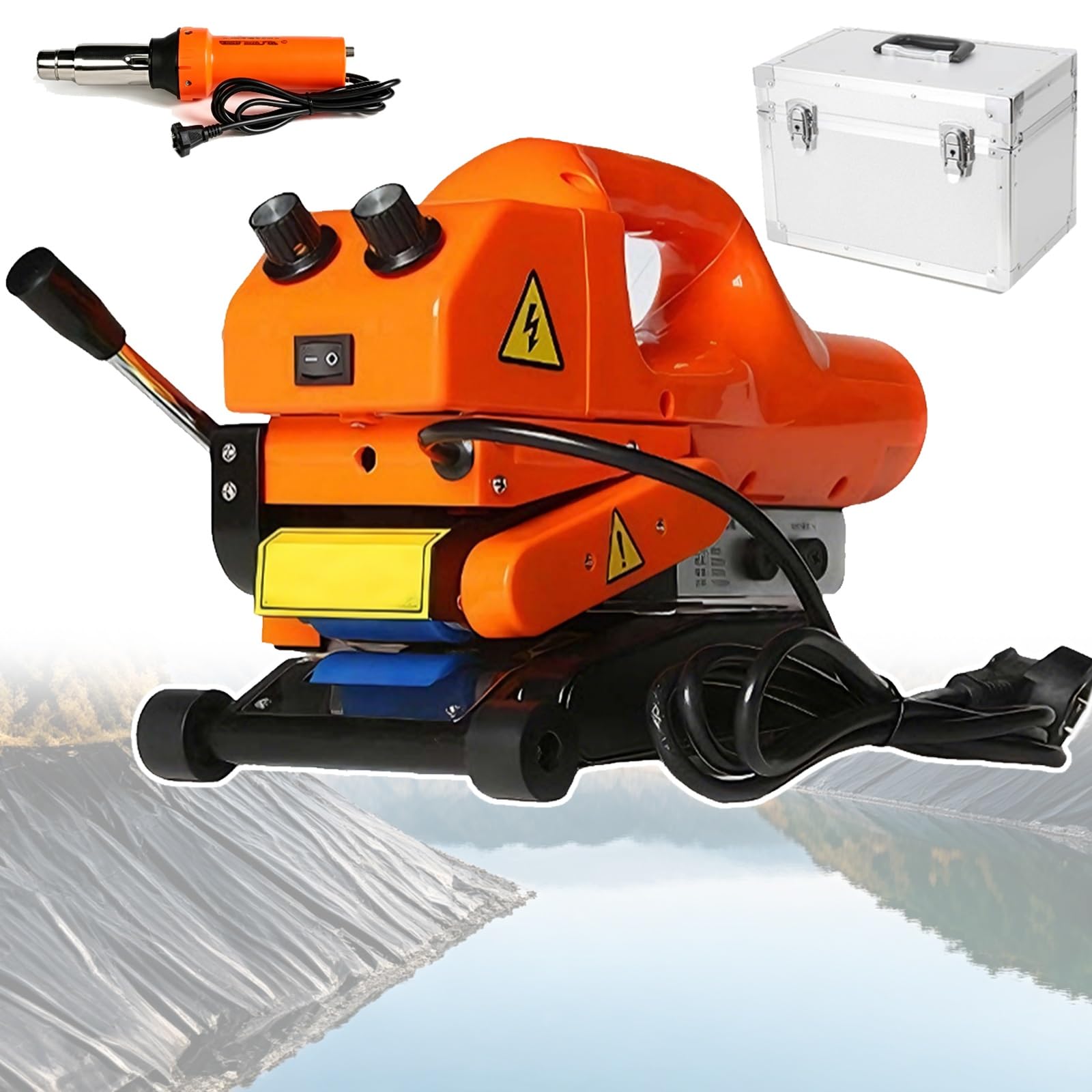 Troqullium Rubber Tire 1100W Geomembrane Welding Machine, With 2000W Hot Air Welding Gun, For Tunnels, Water Conservancy Facilities And Dam Slope Protection(,20Cm)