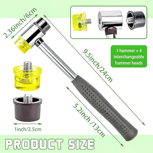 Miniatura 2 de MotBach Martillos pequeños de goma de 0.984 in, cabeza de plástico y goma de doble cara, martillo de goma de dos caras pequeño mazo de plástico