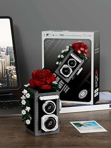 Miniatura 5 de Serie de Cámara de Flores Clásicas y Lindas en Rosa Rojo, Mini Bloques de Juguete de Construcción, Juego de Bloques Micro, Juguetes en Miniatura,