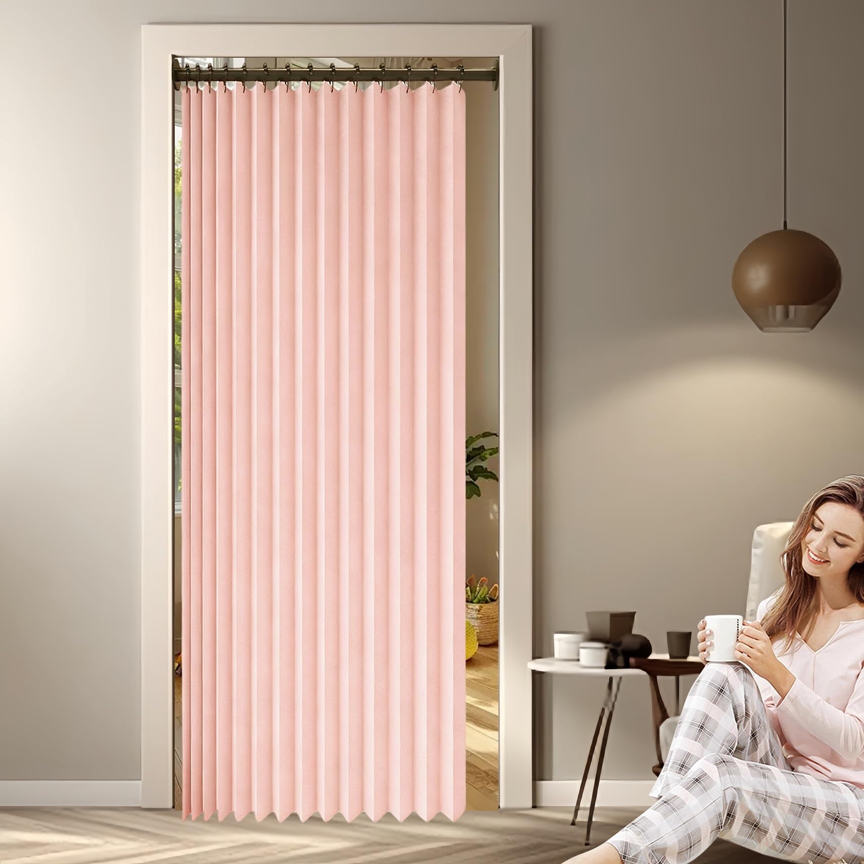 Séparateur de pièce pliable rose pour salon et chambre 144 x 182 cm