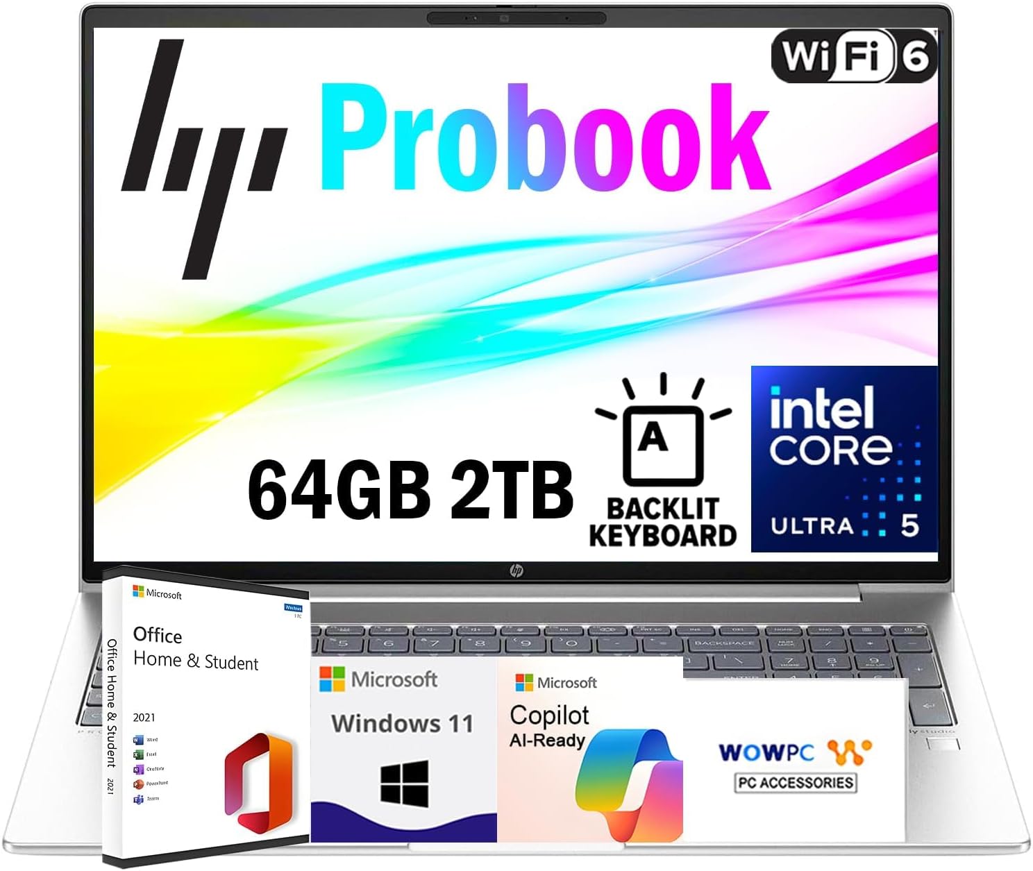 HP New Generation 16" FHD Probook 460 AI Business Laptop with MS Office, 12-Core Intel Ultra 5 125U (Beats i7-1335U), 32GB DDR5, 1TB PCIE, Backlit Keyboard, 14.5-Hour Battery Life, Windows 11 Pro