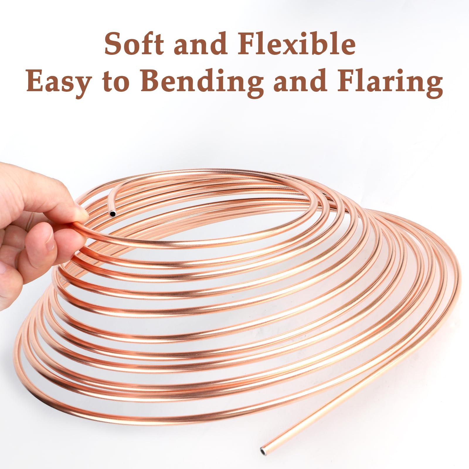 Tubo Freno Rivestito Rame QWORK - 7.6 Metri, Diametro 4.76mm, Con 16 Dadi Per Impianti Frenanti E Idraulici