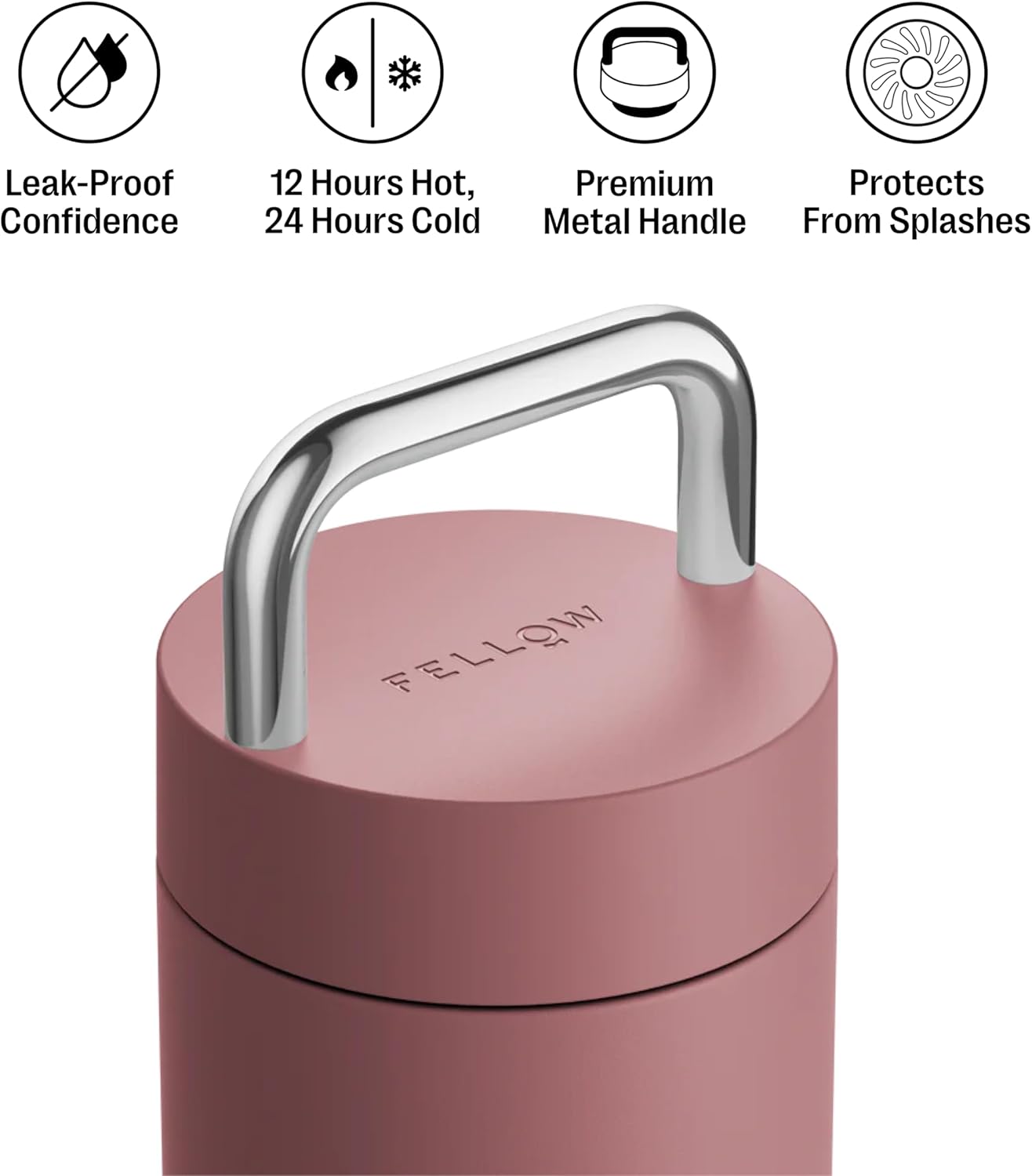 Fellow 20 oz Carter Carry Water Bottle - Leak-Proof Lid, Vacuum Insulated Stainless Steel Tumbler, Keeps Heat for 12 Hours/Stays Cold for 24 Hours, Stainless Steel Handle, Dishwasher Safe,Desert Rose - Image 2