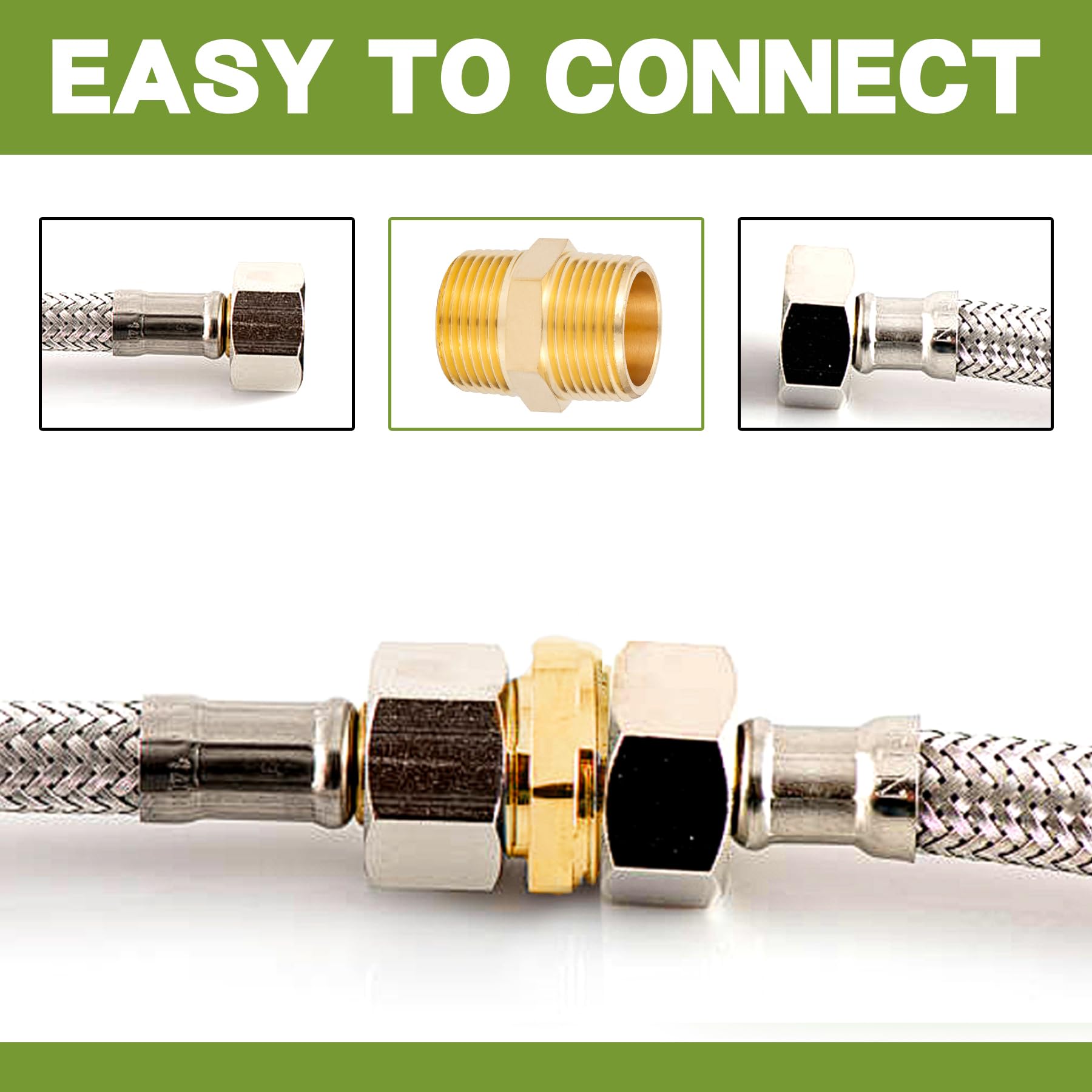 10-Pack 1/8" NPT Brass Hex Nipples - Male To Male, For Air, Fuel, Oil Lines (7/8" Length)