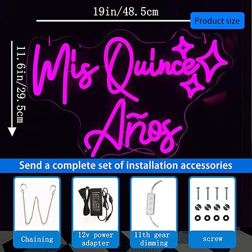 Miniatura 6 de SIGNVIA Letreros de neón de Mis Quince Años para decoración de pared, letrero de neón de membrillo Mis 15 años, letrero de membrillo Mis para