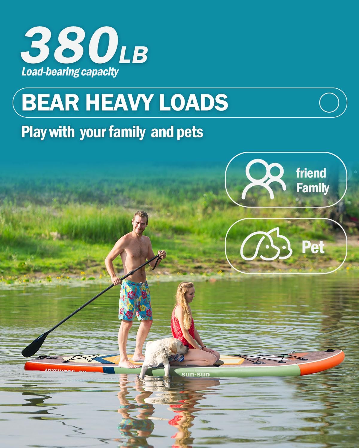 SUN-SUP Inflatable Stand Up Paddle Boards,10.6 ft Inflatable Paddle Board for Adults, with Premium SUP Board Accessories Non-Slip Comfort Deck for Youth & Adults