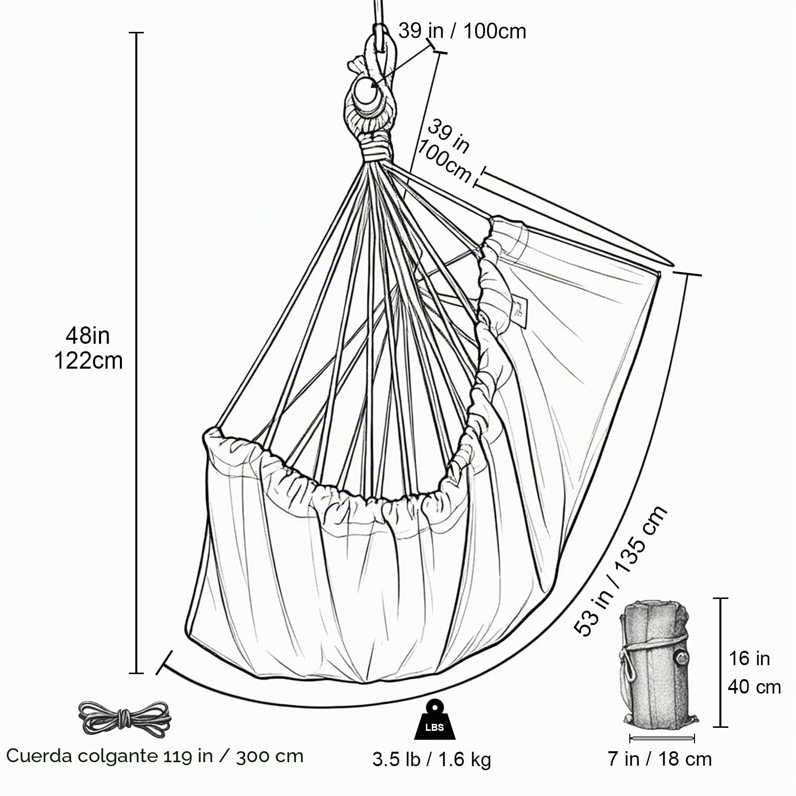 GOCAN Hamaca grande 150 x 110 cm, peso máximo de 150 kg, algodón, rojo (silla colgante)