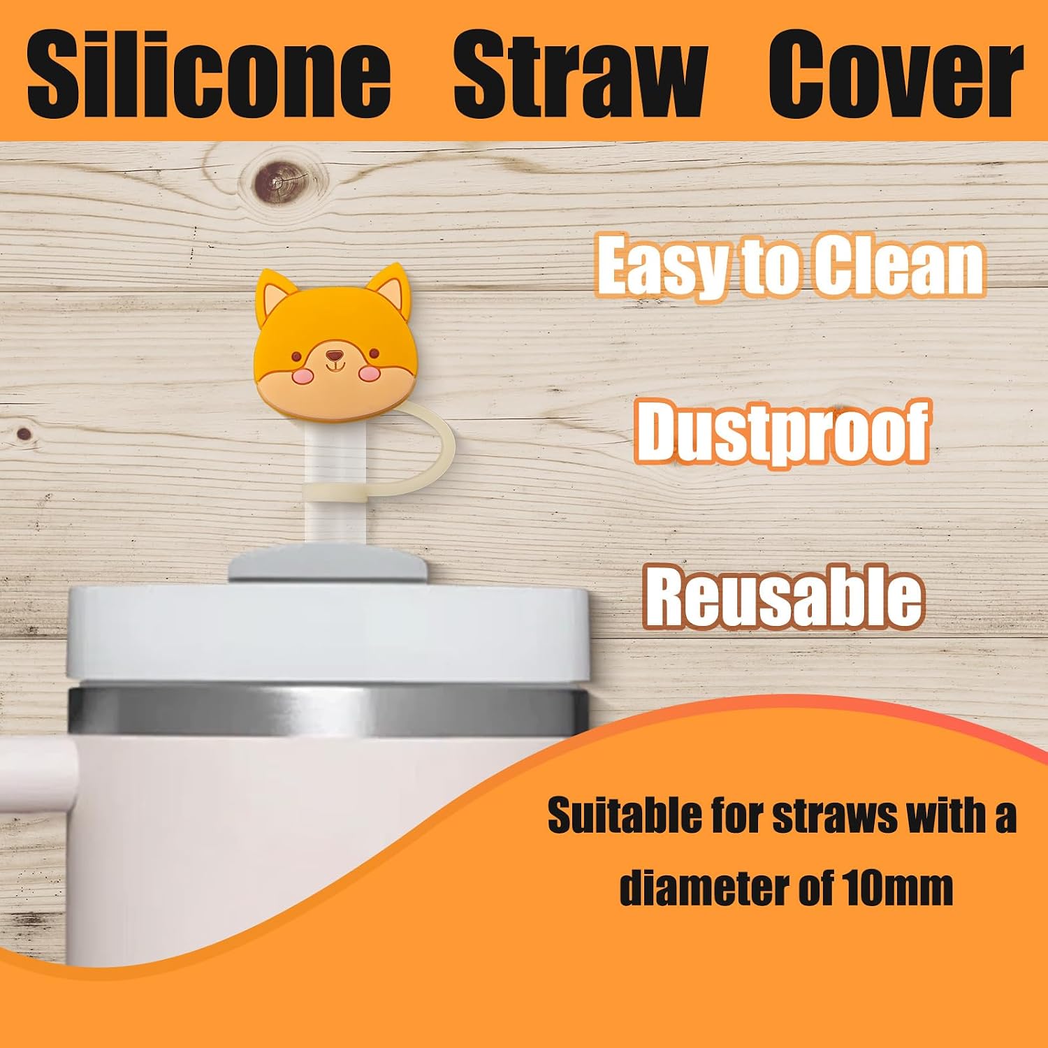 4Pcs Cartoon animals Silicone Straw Cover Cap for Stanley Cup, Reusable 10mm (0.4in)