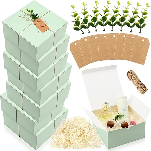 Crtiin Juego de 8 cajas de regalo de 8 x 8 x 4 pulgadas, papel verde, propuesta de dama de honor, caja de regalo con tapas para regalos, bodas,