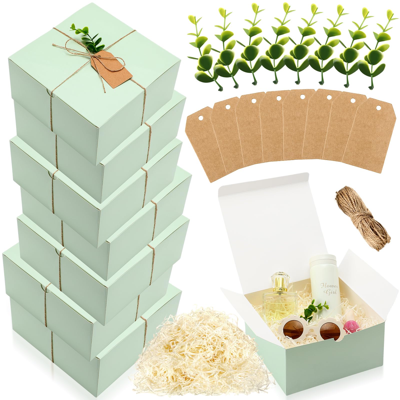 Crtiin 8 Pack Gift Boxes Set 8 x 8 x 4 Inch Green Paper Bridesmaid Proposal Gifts Box with Lids for Presents Wedding Bridal Shower Baby Shower Christmas Filler Birthday Gift Packging Party Favors