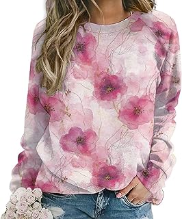 ZOCAVIA Floral Sweatshirts for Women Fall Fashion Oil Painting Flower Graphic Pullover Tops Crewneck Long Sleeve Y2K T Shirts