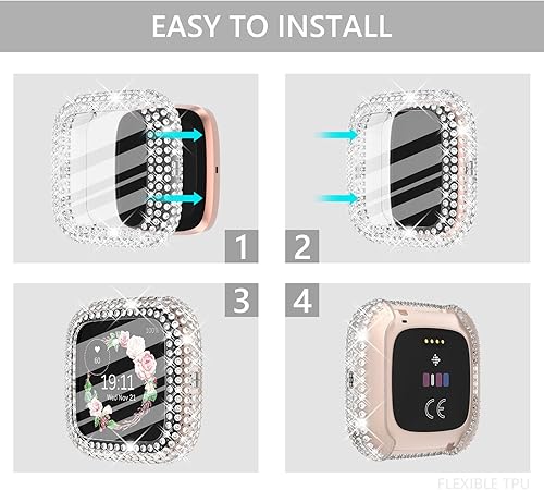 Miniatura 5 de CHANCHY Paquete de 4 fundas brillantes compatibles con Fitbit Versa 2, protector de pantalla, más de 200 fundas protectoras completas de TPU suave