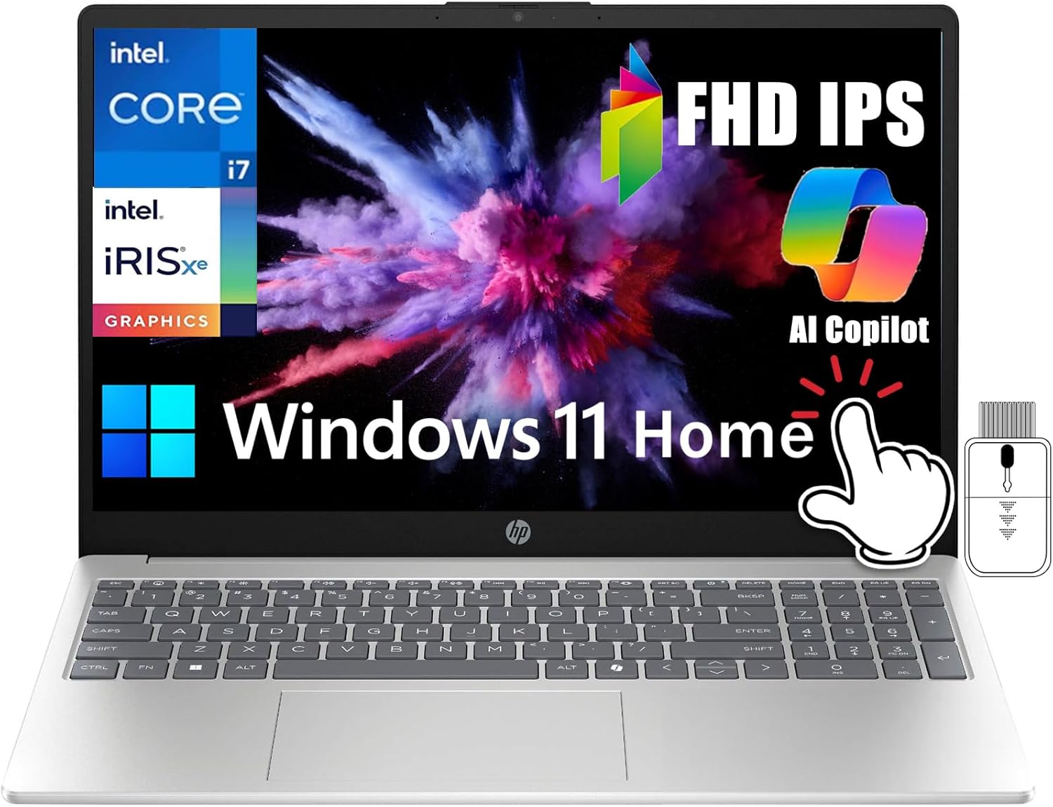 HP 15.6 FHD Touchscreen Laptop for Business & Students, Intel 10-Core i7-1355U (Up to 5Ghz), 32GB RAM 1TB SSD, Intel Iris Xe Graphics, Copilot AI, Numeric Pad, WiFi 6, Windows 11 Home, w/Accessory