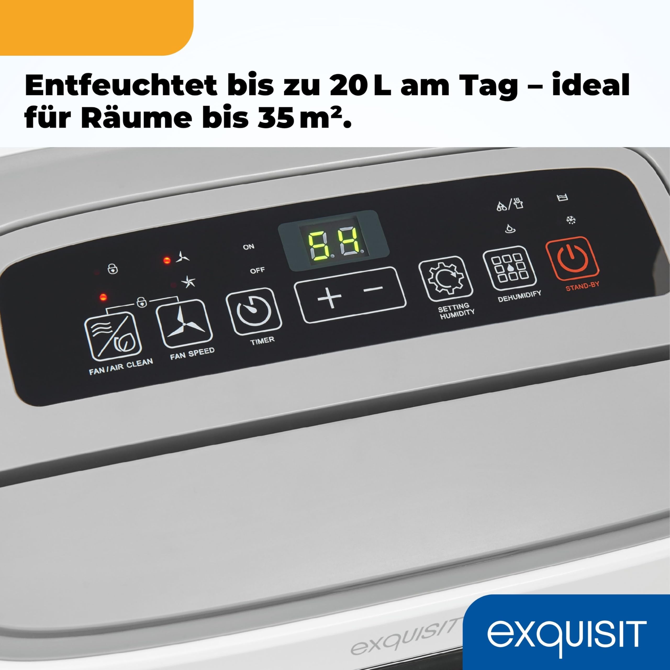 Exquisit Mobiler Luftentfeuchter, 5,5 Liter Wassertank, 400 Watt, 180m³/h, Timer, Für 30-35m², Betriebs-LED, Kindersicherung, Neustart-Funktion, LE 2055 wes