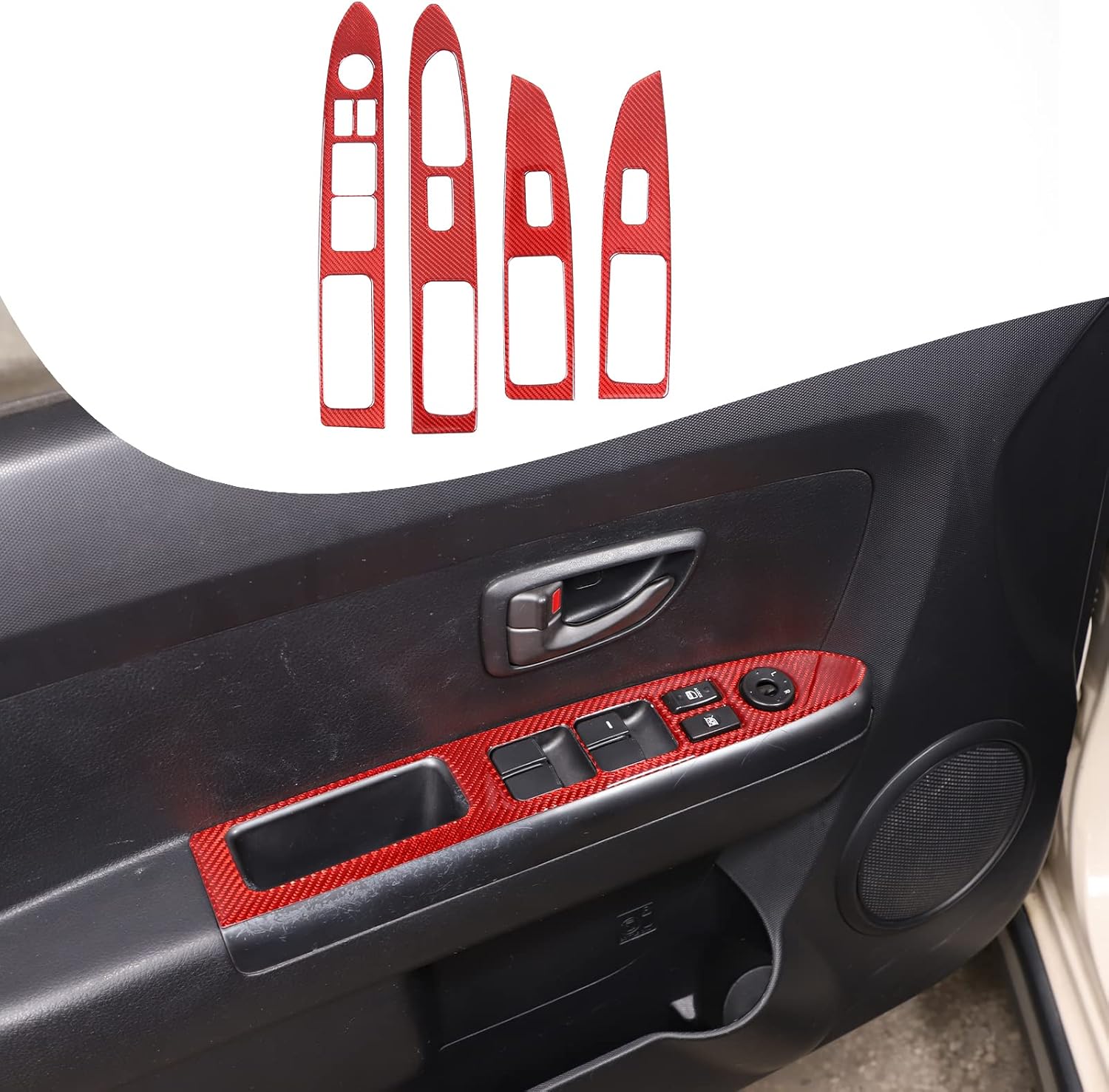 Lcojicep Car Carbon Fiber Sticker Compatible with Kia Soul 2009-2013 Real Red Carbon Fiber Sticker Decal Interior Trim Cover Accessories (Glass Lifting Frame)