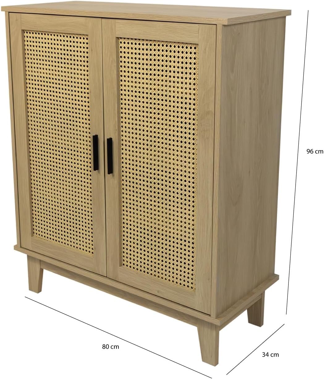 Box and beyond Cassettiera in eucalipto – Porte in canna, naturale, 80 x 34 x 96 cm, FSC 100%