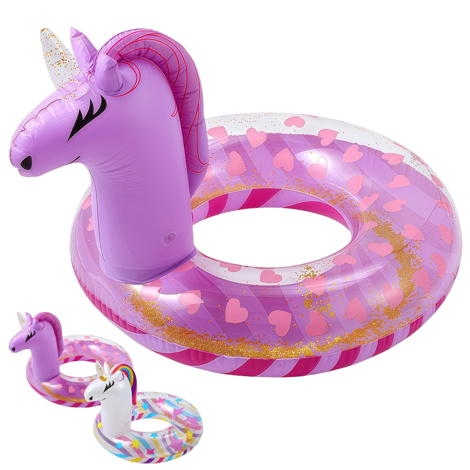 Purple Unicorn Inflatable Swimming Ring for Kids, 70cm PVC Pool Float Rubber Ring, Pool Tube Floaties Swimming Pool Toy for Beach Summer Water Party