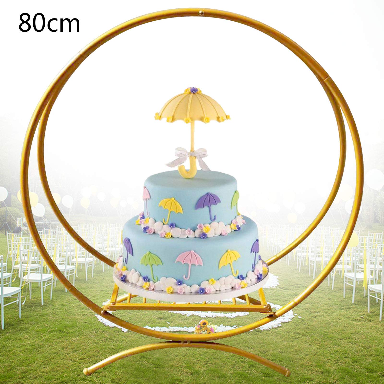 Decorative Circular Wedding Arch Backdrop Cake Stand w/ Bases Round Stand Photo Booth Background Flower Stand for Wedding Ceremony Reception Birthday Party Garden Outdoor Ceremony Decor (Gold, 80)
