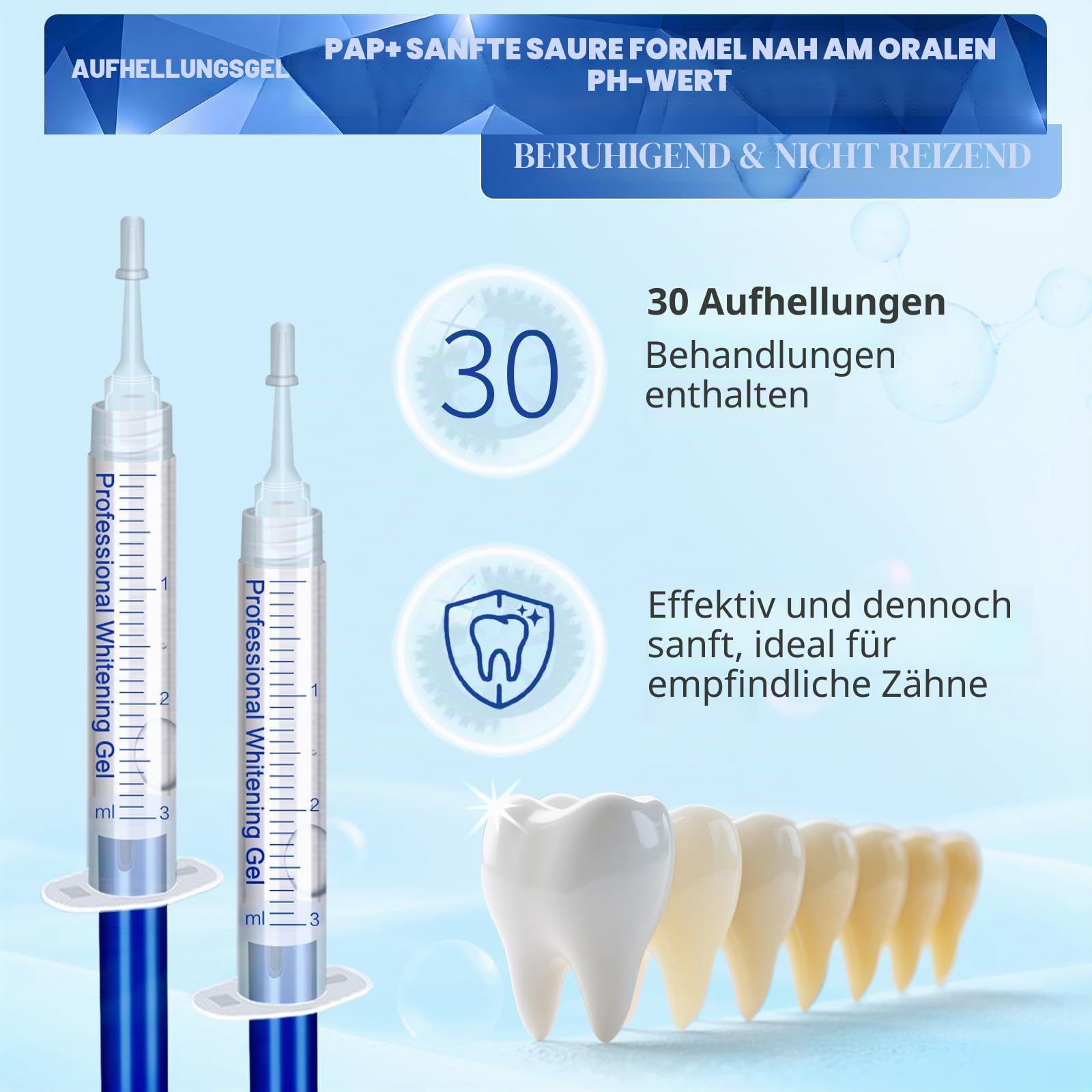 Kabelloses LED Zahnaufhellung Set mit 5 x 3ml Zähne Aufhellen-Gel – Wiederaufladbarer Zahnbleaching Set für Teeth Whitening – Faster than Whitening Strips - Zahnbleaching zu Hause