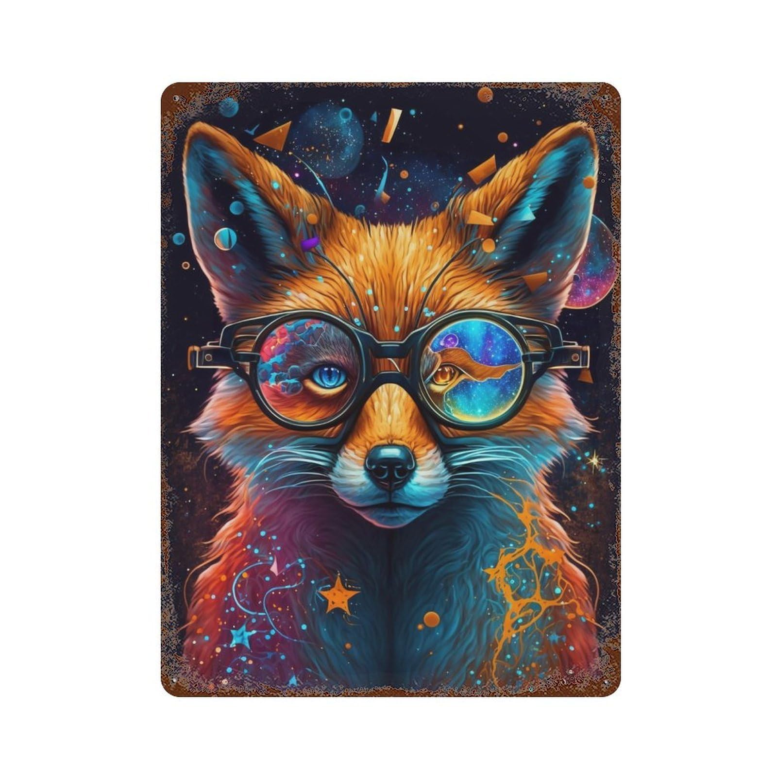 Cosmic Fox Goggles Retro Metal Sign 15.7"x11.8", Vintage Wall Decor for Bistro, Counter And Cafe Decor