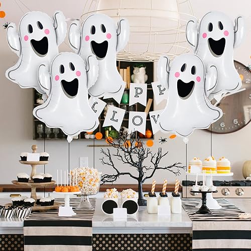 Miniatura 2 de Globos de fantasma de Halloween, 6 globos de aluminio con forma de fantasma blanco, globos grandes de Mylar para decoración de fiesta temática de