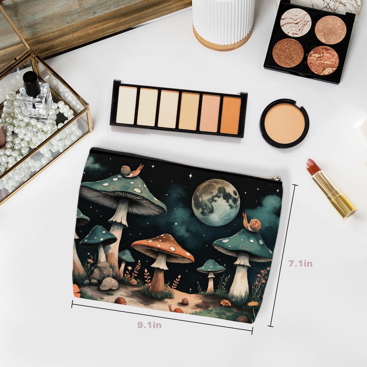 Mushroom Makeup Bag, Mushroom Gifts Travel Makeup Case Cosmetic Bags for Women, Portable Pouch Purse Travel Essentials Toiletries Accessories, Christmas Birthday Gifts - Image 2
