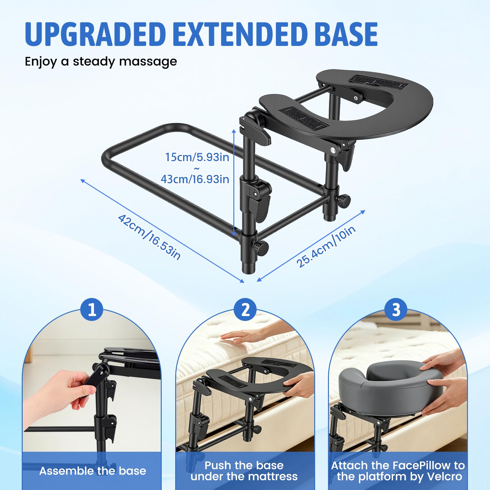 Reposacabezas de masaje para cama con marco y almohadilla ajustable, Soporte para colchón 14-45cm, Posición boca abajo tras operación ocular, Soporte facial colchón para hogar y salón de belleza, Gris