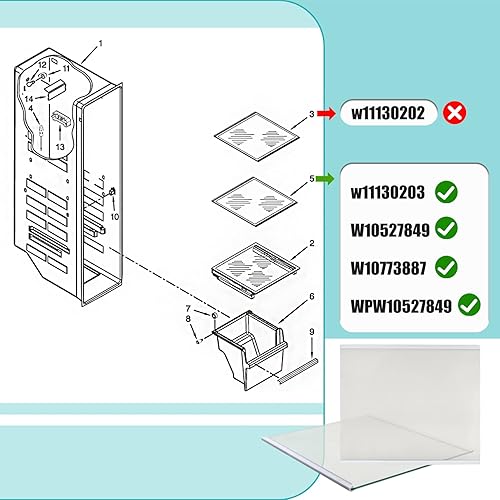 Miniatura 5 de Estante para congelador W11130203 actualizado, 11.7 x 10 pulgadas, compatible con refrigerador Whirlpool WRS571CIHZ WRS571CIHZ04 WRS571CIHZ01