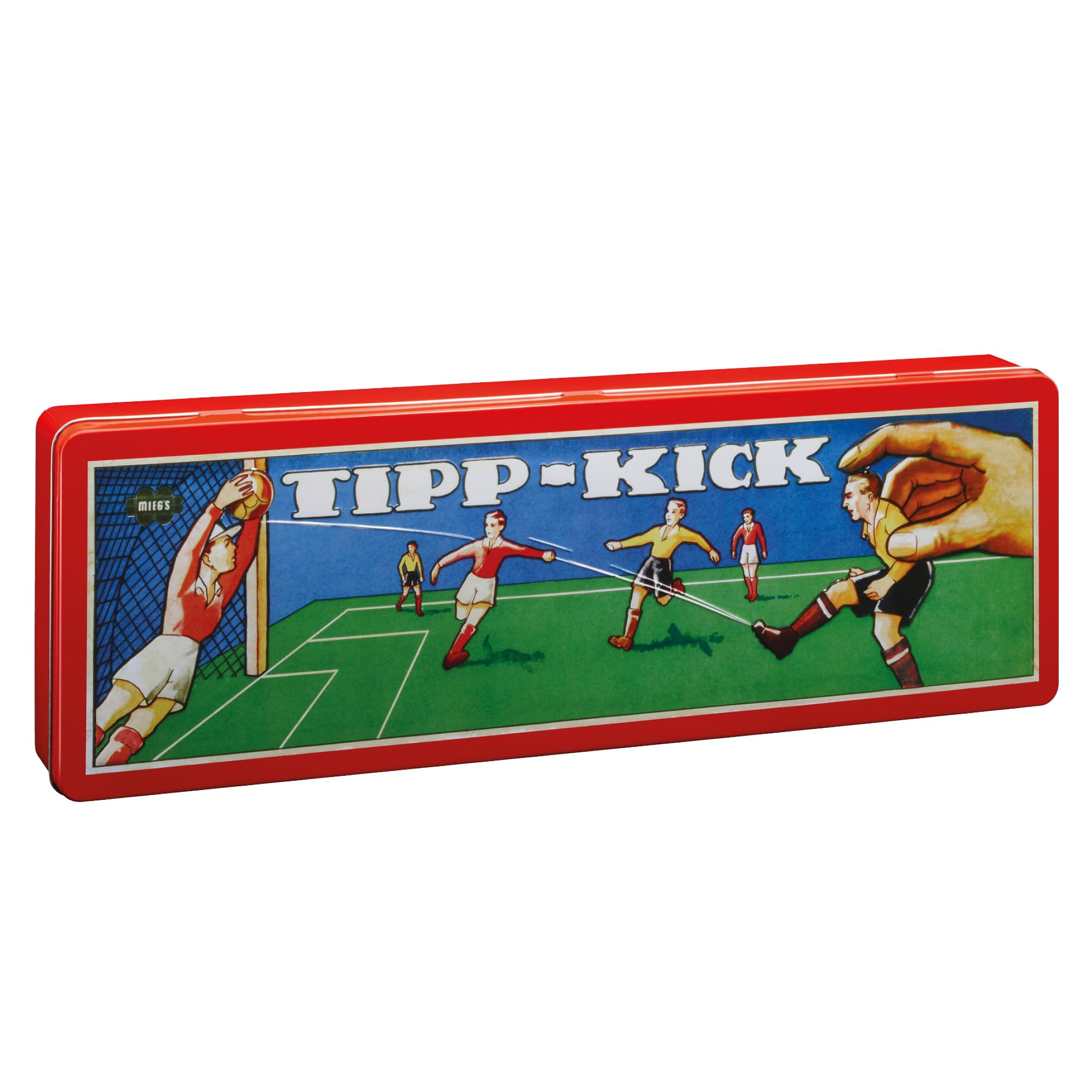 TIPP-KICK Retro 80x47 cm – Futbolín Listo para Jugar con 2X Jugadores, 2X guardametas, 2X porterías, 2X Pelotas I Terreno de Juego de Fieltro