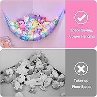 Vista 3 de Basumee Red de Animales de Peluche o Hamaca con Luz LED Red Colgante para Juguetes Hamaca para Almacenamiento de Animales de Peluche Hamacas