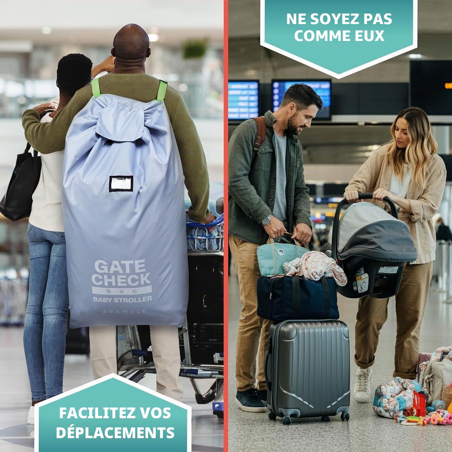 BRAMBLE - Grande Housse de Poussette pour Avion - Housse de Transport imperméable pour Poussette et Landau (Gris)