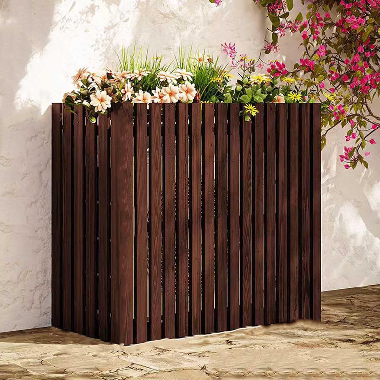 Valla de aire acondicionado para exteriores y cubierta de radiador, reducción de ruido y resistente a la intemperie, para equipos de piscina, color marrón (85 x 35 x 80 cm)