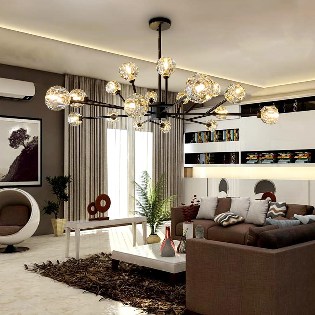 MORE CHANGE 43" Modern Sputnik Chandelier, Black 18-Light Flush Mount Tree Branch Chandelier Adjustable Sputnik Ceiling Light Fixture for Dining Room Kitchen Island Hallway