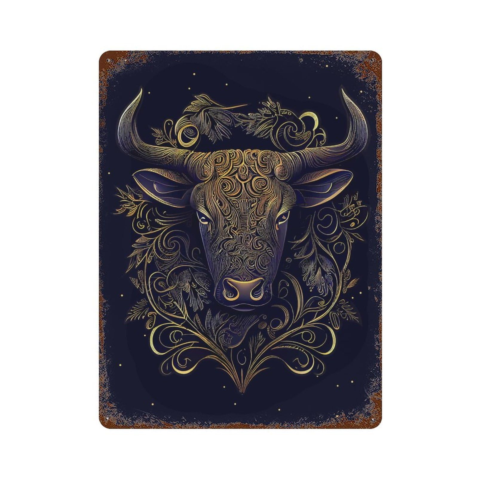 Chinese New Year Ox Rusty Metal Tin Sign 15.7"x11.8", Farmhouse Wall Decor for Farmhouse, Kitchen And Entryway Decor