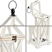 Vista 3 de Farmlyn Creek Farol decorativo de madera con huracán de cristal para chimenea, decoración rústica de mesa (blanco, 6 x 15 pulgadas)