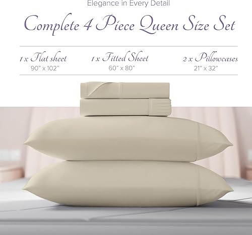 Miniatura 3 de Carressa Linen 100% Egyptian Cotton Sheets - 600 Thread Count 4 PC Queen Size Sheet Set, Soft, Cooling, High Thread Count Sateen, Extra Long Staple