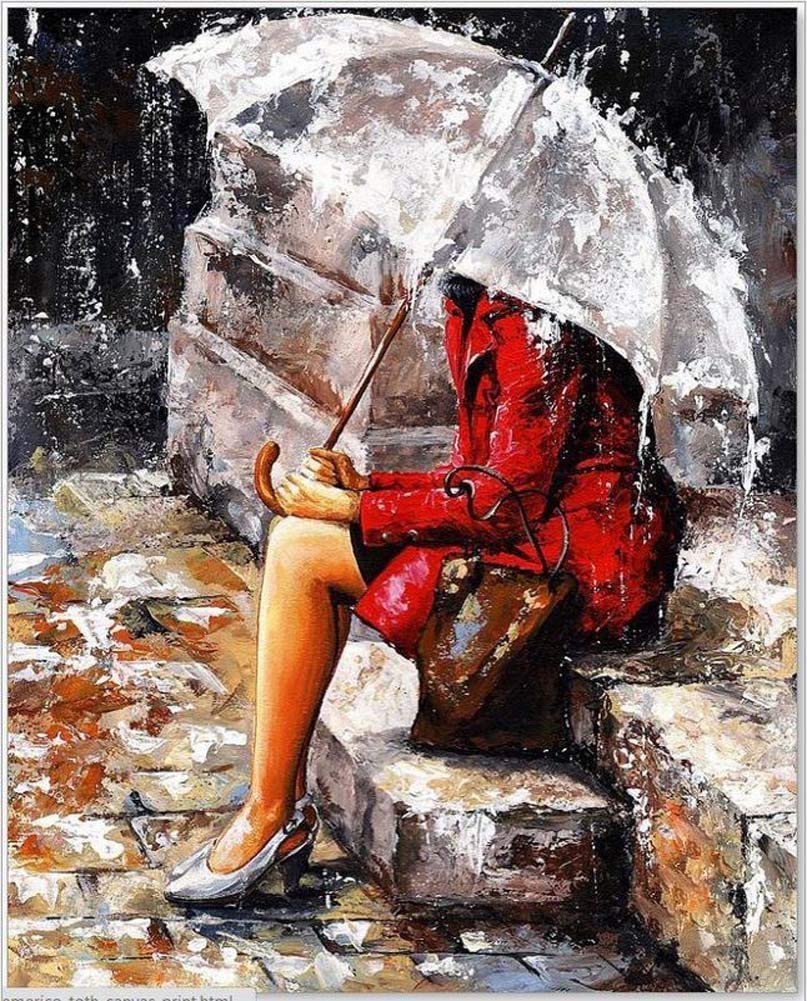 Geekmonkey Framed Paint by Number Kit - 40X50Cm | Painting Color Set(Girl with Umbrella) | Imported Paint by Numbers Set