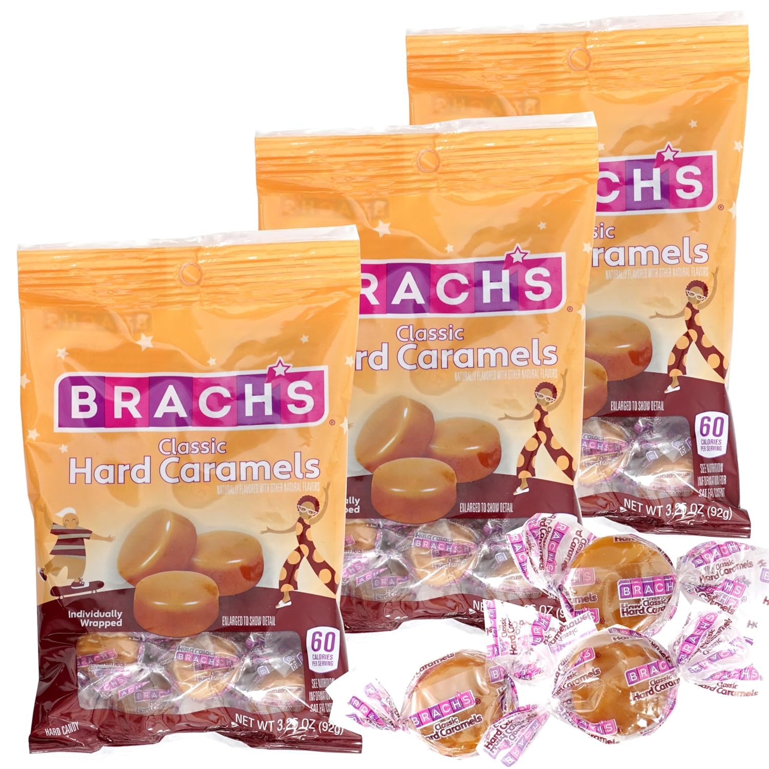 Caramel Hard Candy 3.25 Ounce Peg Bag Individually Wrapped Nostalgic Treats Each 3.25 Ounce (Pack Of 6, Caramel)