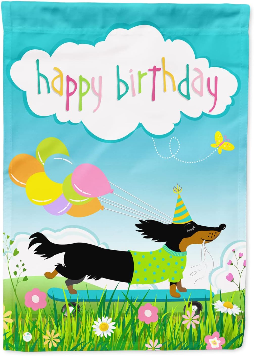 Caroline's Treasures VHA3029CHF Happy Birthday Dachshund House Flag Large Porch Sleeve Pole Decorative Outside Yard Banner Artwork Wall Hanging, Polyester, House Size, Multicolor