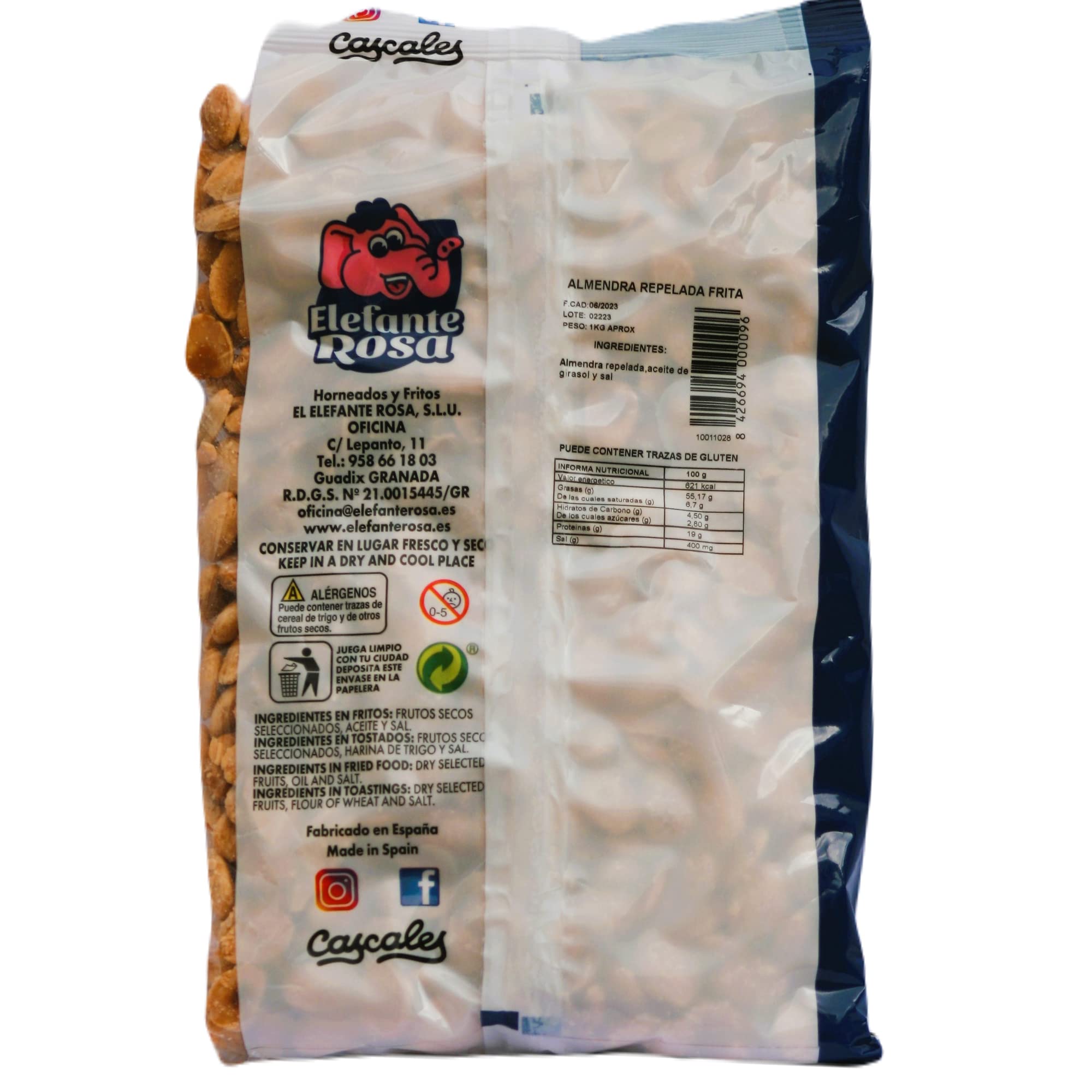 Almendras Fritas con Sal sin Piel 1kg – Almendras Repeladas Artesanales – Snack Saludable Rico en Proteínas y Fibra – Formato Ahorro 1 Kilo – Calidad Gourmet Elefante Rosa