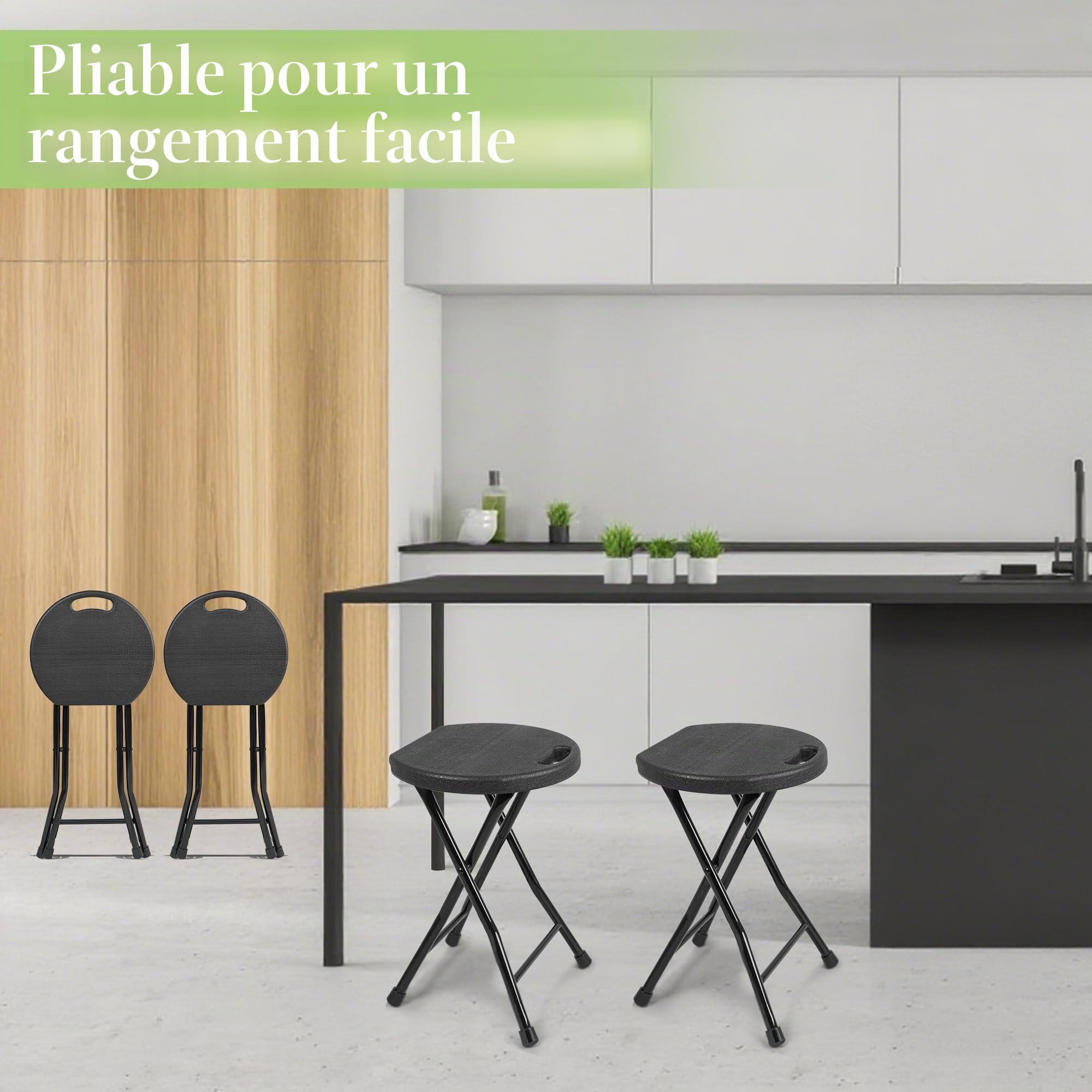 Tabouret pliant de qualité supérieure - Charge maximale : 250 kg - Tabouret pliable portable avec poignée de transport - Tabouret léger et durable avec pieds antidérapants - Pour jardin, intérieur