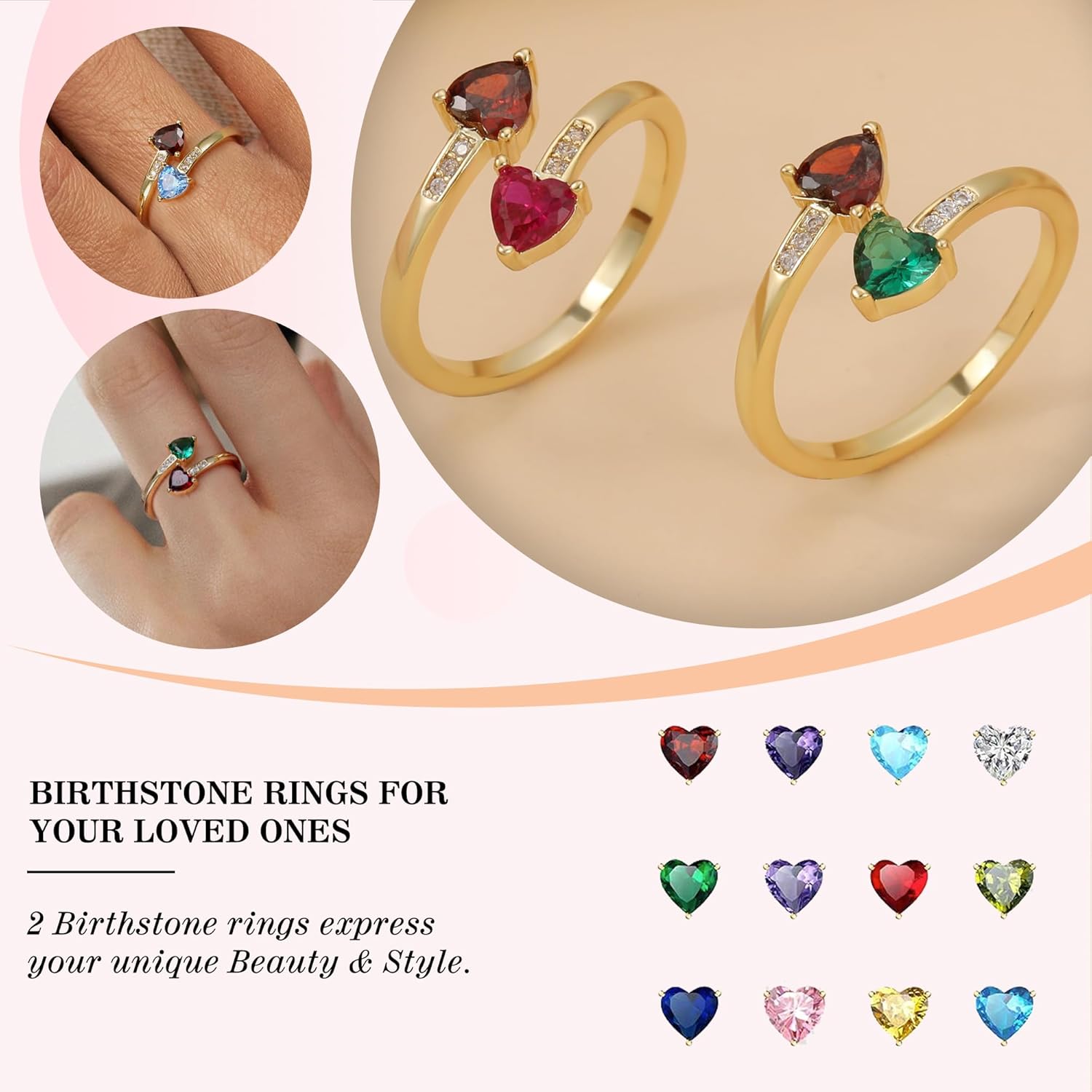 Valentines Day Gifts for Her, Birthday Gifts for Women Non Tarnish Gold Rings Adjustable 1-12 Birthstone Rings Birthday Gift for Wife Mom Stocking Stuffers Promise Ring Anniversary Wedding Jewelry - Image 2