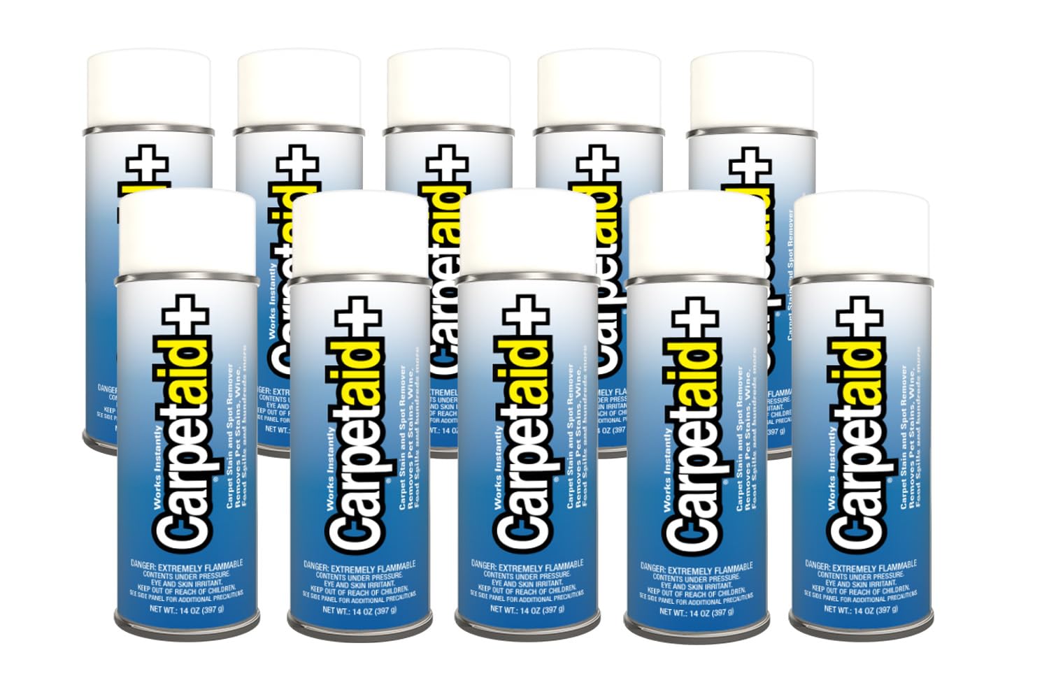 Carpet Aid Spot and Stain Remover, Removes Discoloration from Oil, Grease, Ink, Coffee, Pet Urine, and Lipstick, pH Balanced Cleaner for Carpets, Area Rugs, and Upholstery. New Pack 14oz (Pack of 10)