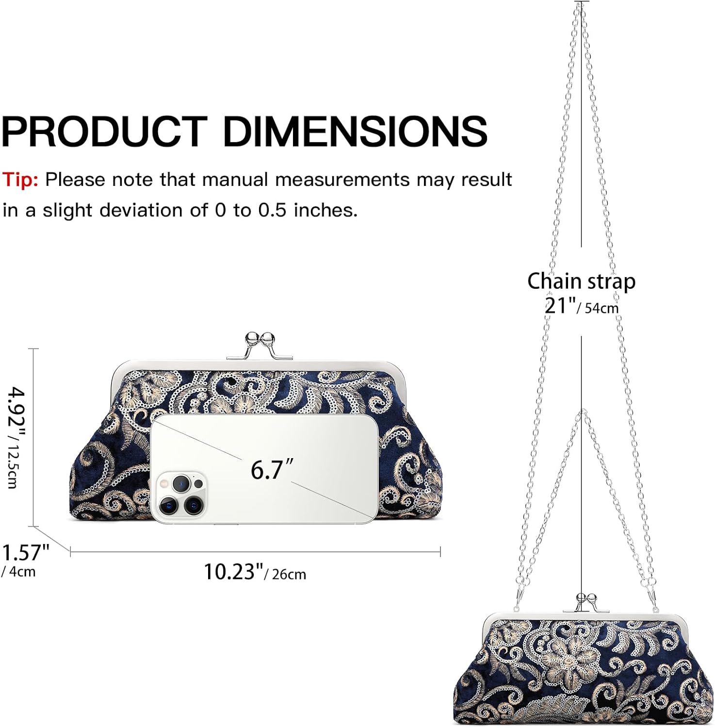 Clutch Purse for Women Floral Embroidery Sequin Evening Bags Elegant Kiss Lock Wedding Party Cocktail - Image 5