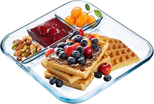 Miniatura 8 de NUTRIUPS Placa dividida de vidrio redonda con compartimento de vidrio con divisores para almuerzo, plato seccional de vidrio, 10 pulgadas