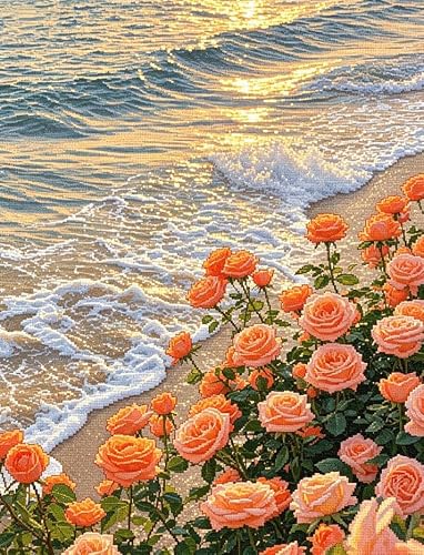 FanZheZhe Beginners Cross Stitch Kits Adult Beginner Cross Stitch Kit, 11 Count Counted Stamped Pre Printed Cross Stitch Embroidery Kits DIY Home Decoration Roses 40x50cm