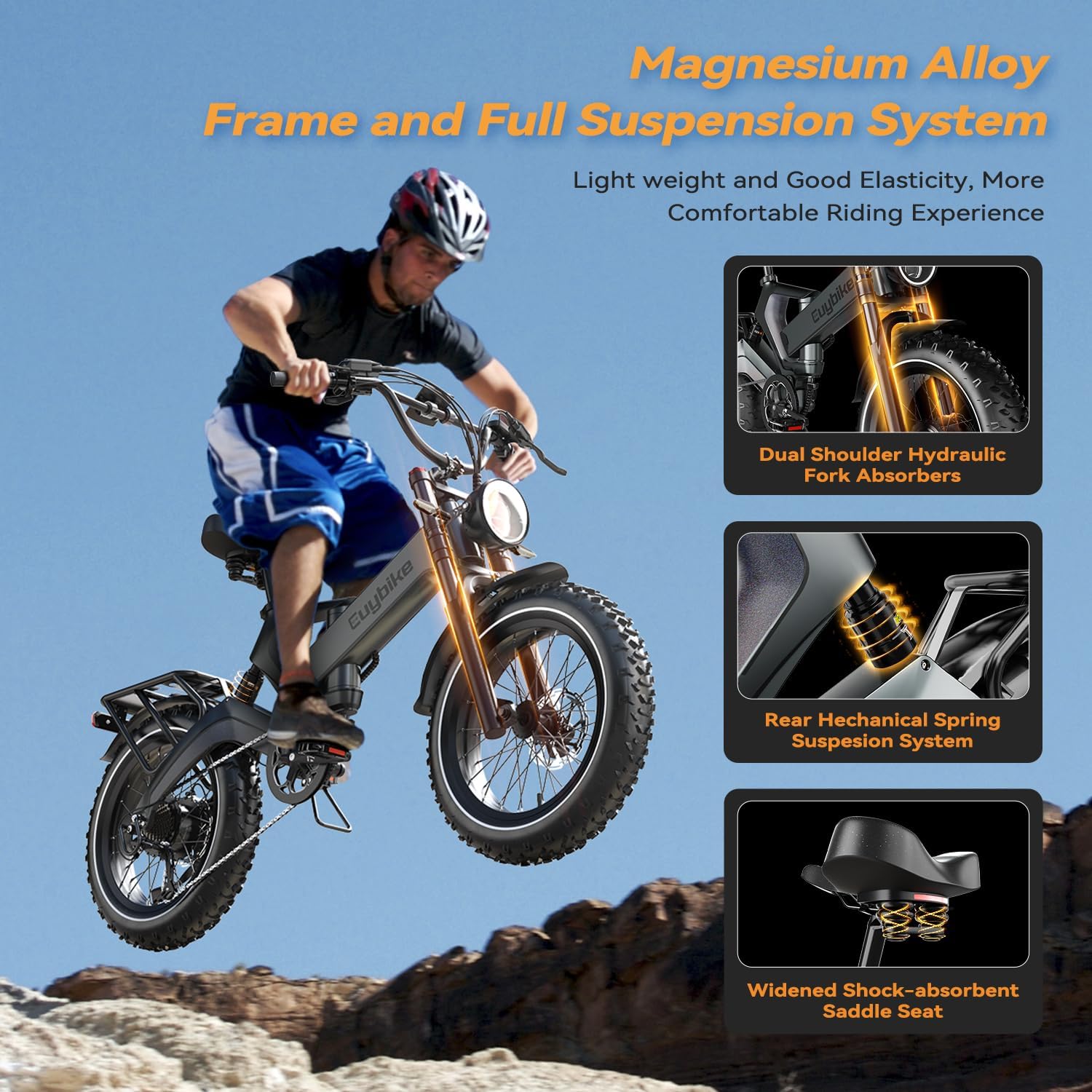 2000W/3000W Peak Motor Electric Bike for Adults, 48V/52V 25AH/30AH Battery Full Suspension Foldable Ebike, 20"x4.0" Fat Tires 35MPH Dirt Bike, 100/120 Miles Hydraulic Brake Magnesium Alloy Motorcycle