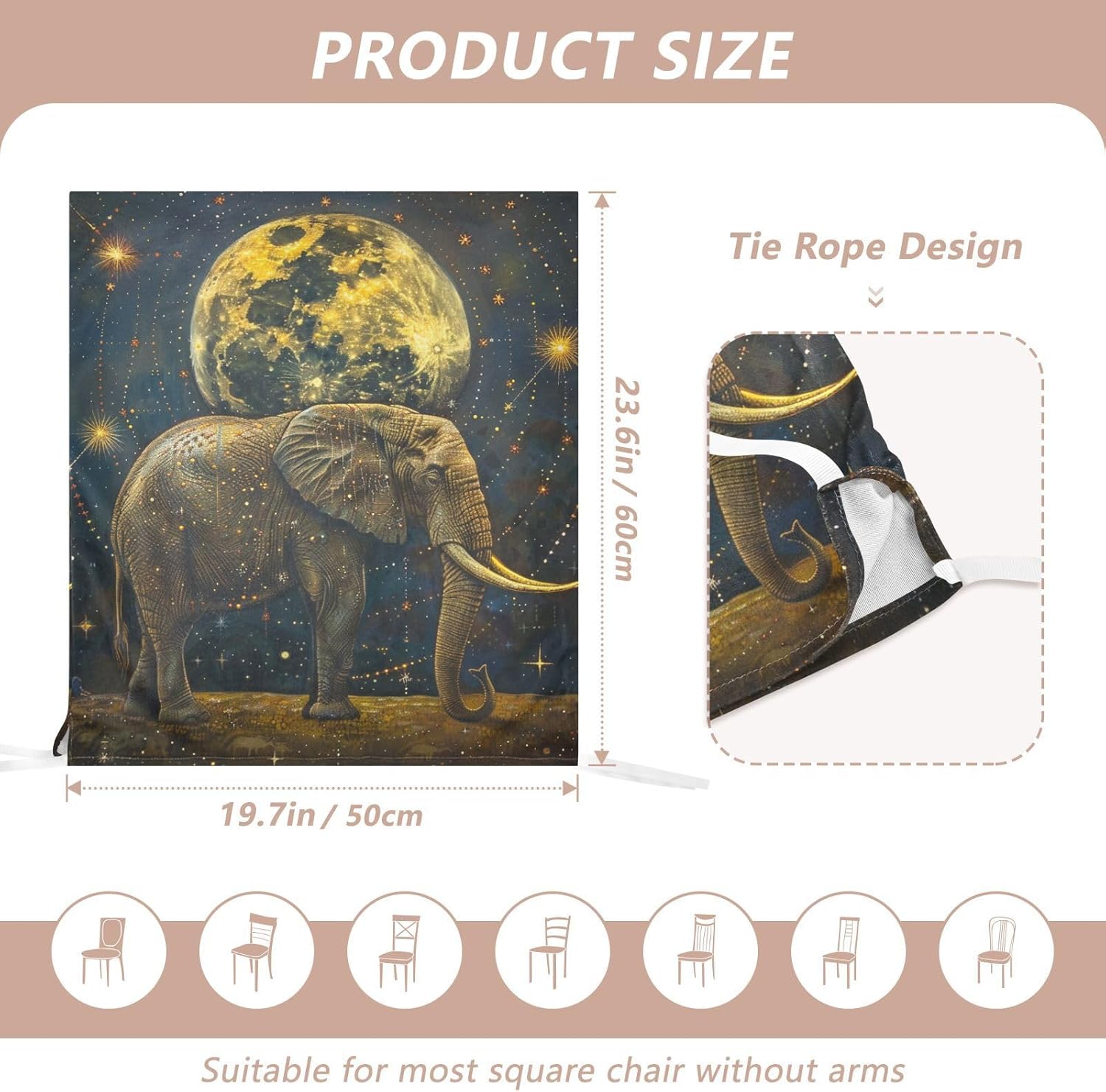 ALAZA Retro Elephant Moon Chair Back Cover Set of 6, Washable Reusable Removable Chair Slipcovers Decorative Chair Cover for Home Kitchen Wedding Party