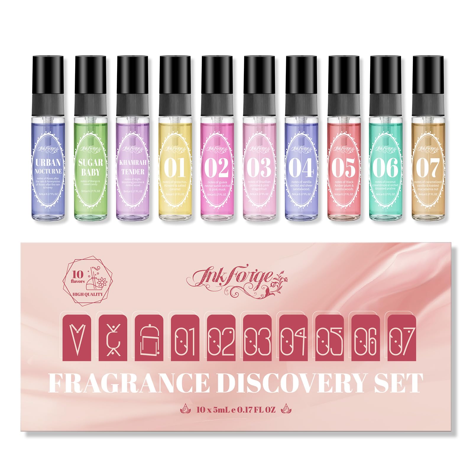 Fragrance Variety Gift Set - 10x5ml Mini Travel Perfumes Samples, Eau de Parfum Sampler Pack, Body Spray & Hair Mist, Women's perfume Kit for Daily, Date